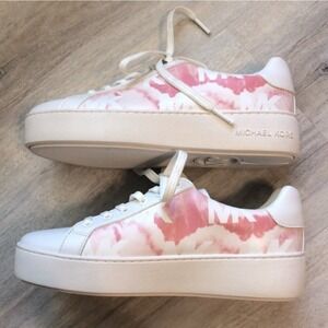 Michael Kors Pink White Platform Tennis Shoes Sneakers Size 6.5